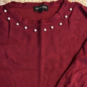 Women's Red Sweater with Pearl Accents